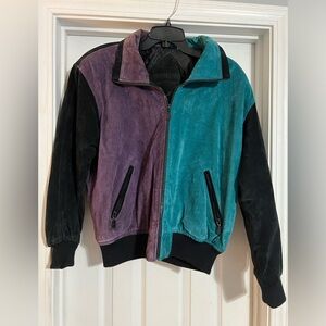 💖🧥🌸 Vintage Womens 1980s Preston and York Suede Color Block Jacket